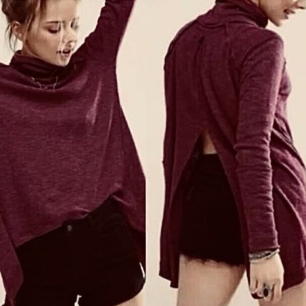 NWT Free People Juicy Long Sleeve Cowl Neck Shirt - Date Night Plum - Small